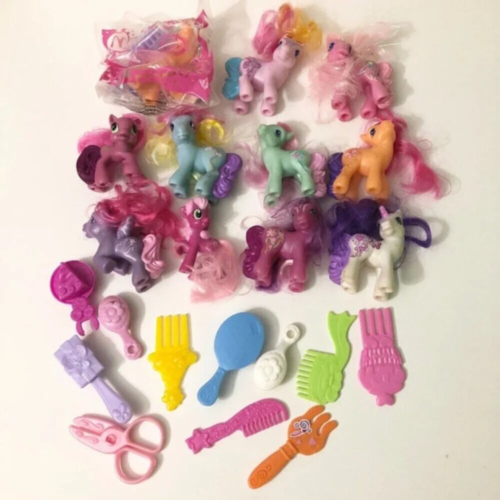 My Little Pony Ponies McDonalds Mix Lot  of 11 and Accessories Brushes